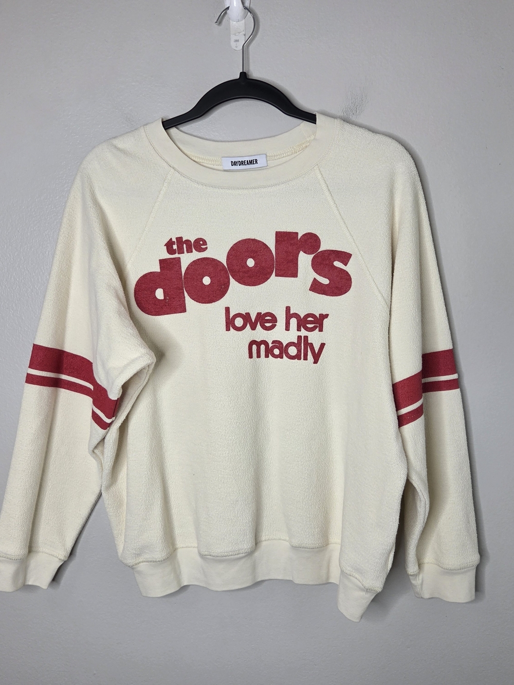 Daydreamer The Doors "Love Her Madly" Cream Sweatshirt with Red Accents